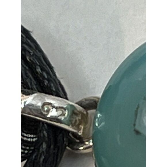 Chalcedony Druzy Necklace Set In 925 Silver Ribbon & Cord Turquoise Colored - Picture 8 of 8